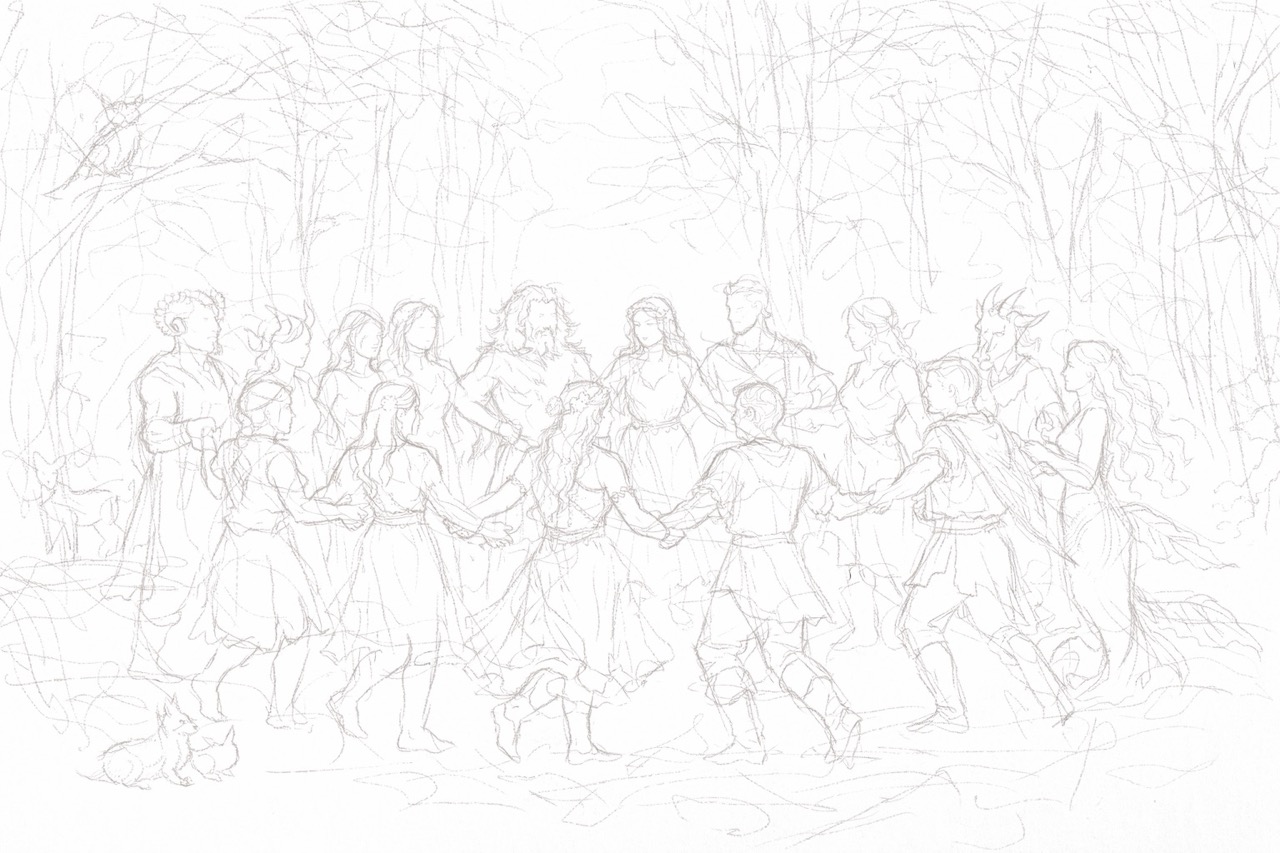 Dance in the woods rough sketch
