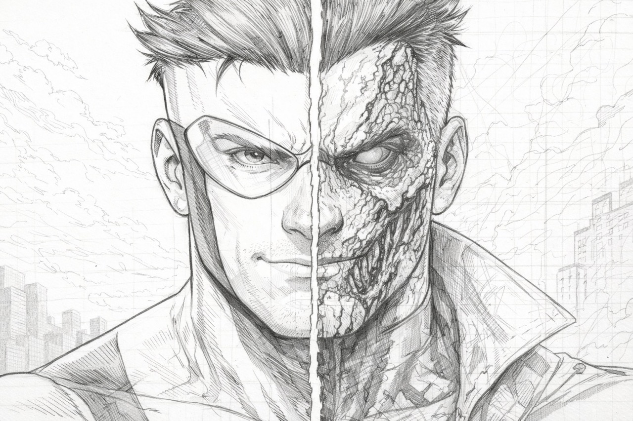 Hero vs Villian detailed sketch