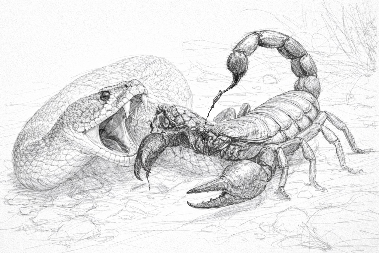 Scorpion vs Snake detailed sketch